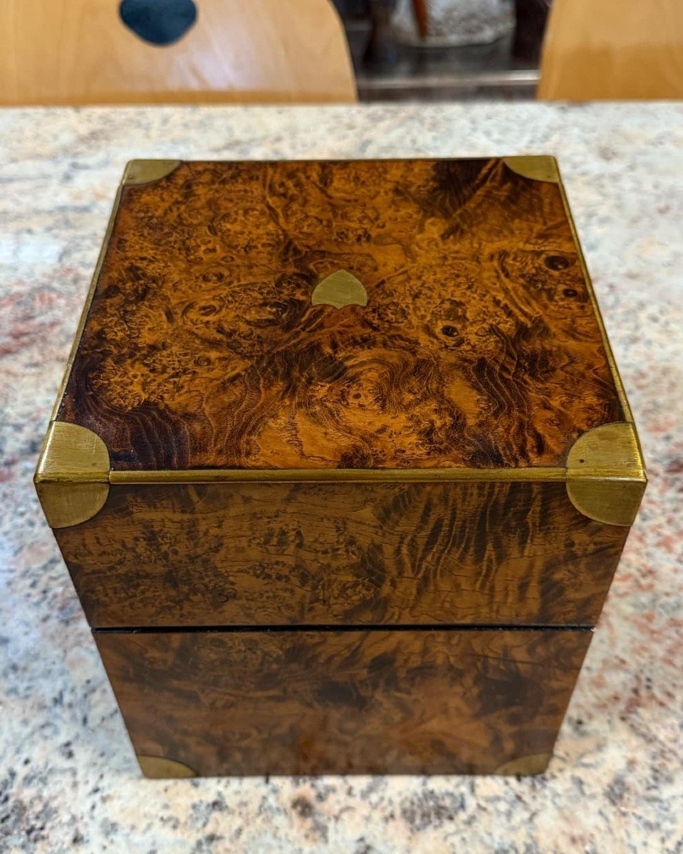 Coffret De Pharmacien époque Charles X En Loupe De Bois Précieux -photo-1
