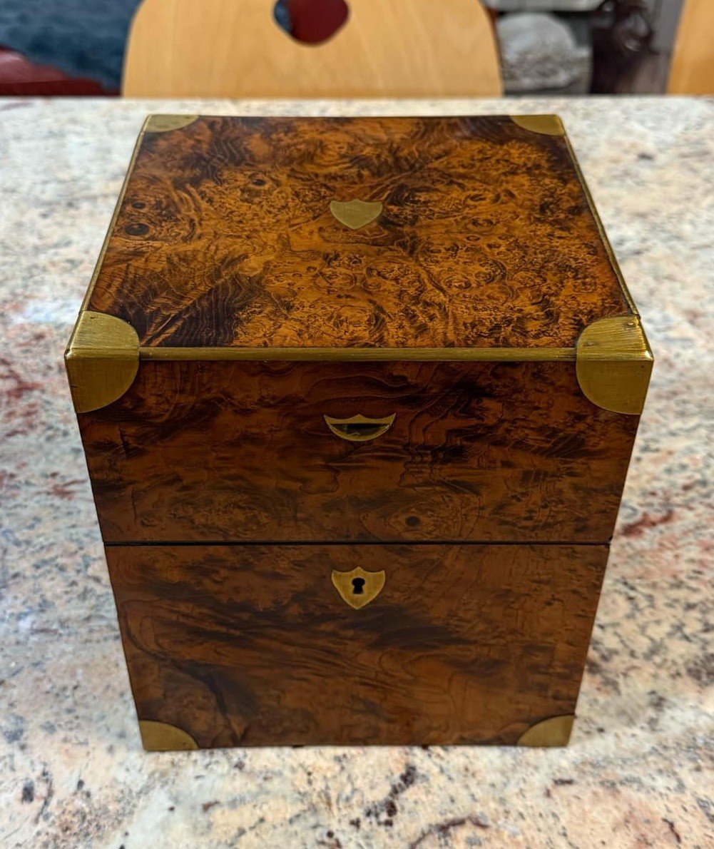 Coffret De Pharmacien époque Charles X En Loupe De Bois Précieux -photo-7