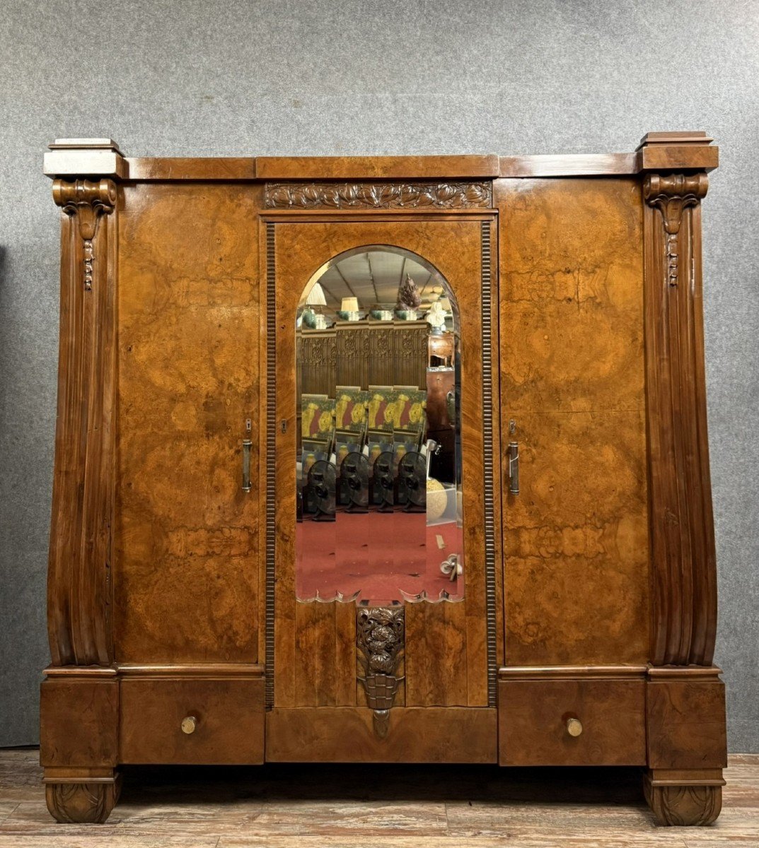 Large Art Deco Mahogany Armoire 