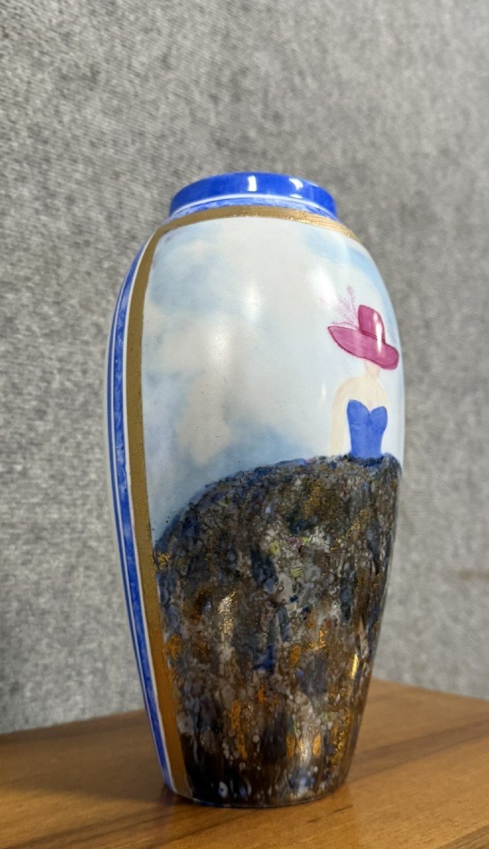 Limoges France : Grand Vase En Porcelaine Peinte -photo-1
