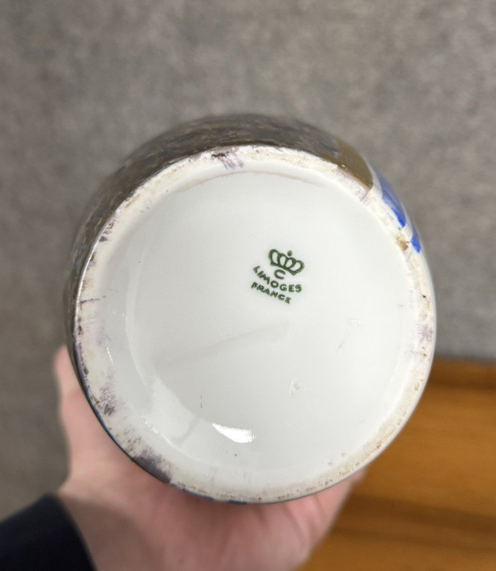 Limoges France : Grand Vase En Porcelaine Peinte -photo-5