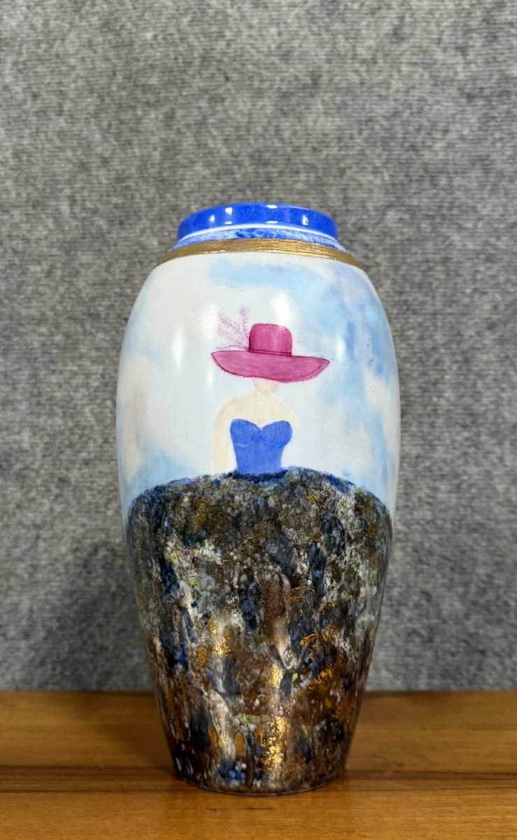 Limoges France : Grand Vase En Porcelaine Peinte 