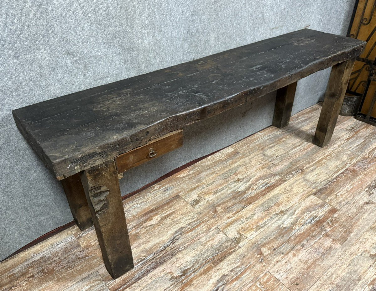 Très Grande Console D’atelier Ou établi En Bois Massif -photo-2