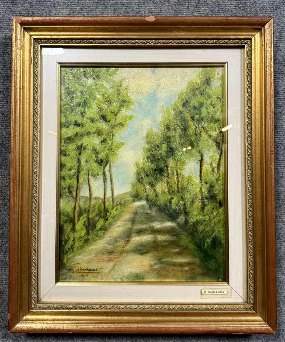 Huile Sur Panneau Figurant Un Paysage Verdoyant  