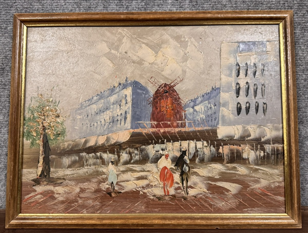 Tableau Huile Sur Panneau Représentant Le Moulin Rouge à Paris