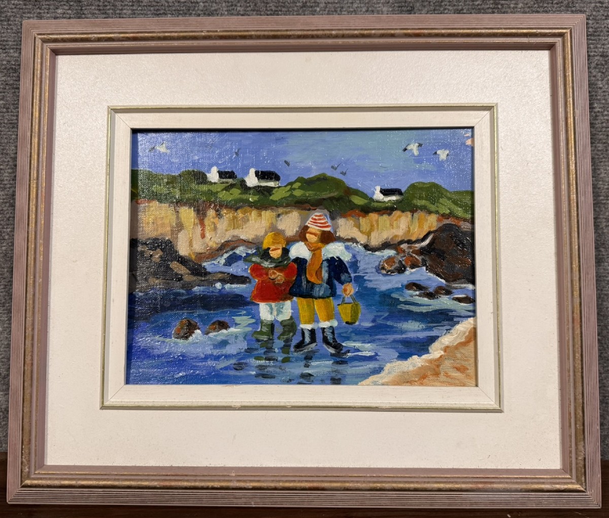 Tableau Huile Marouflée Sur Carton : Paysage Animé Et Coloré En Bretagne   