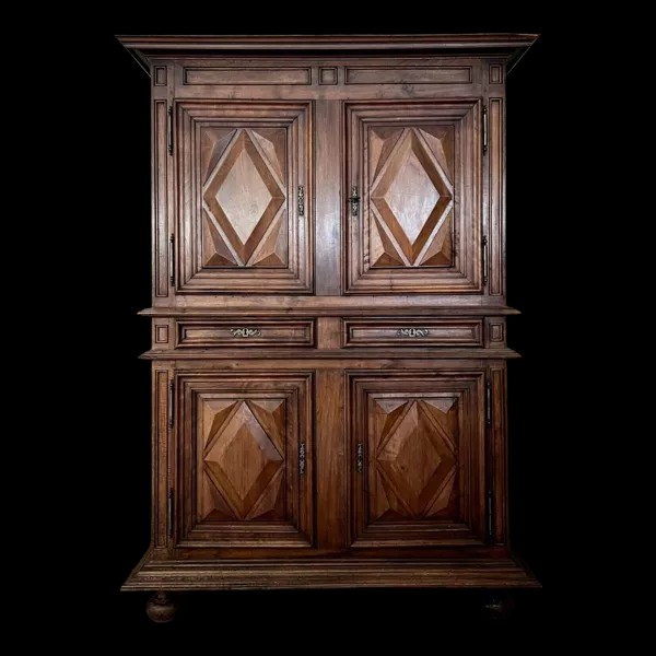 Louis XIII Period Burgundy Cabinet In Solid Walnut 