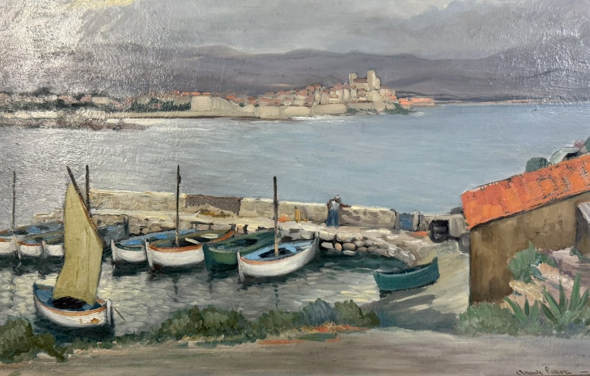 Claude Pallot (1901-1987): Painting View Of The Port Of Ilette In Antibes Oil On Panel -photo-4