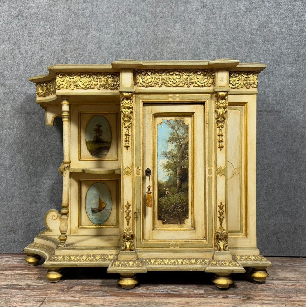 Rare Meuble Vénitien De Forme Particuliére En Bois Laqué -photo-7