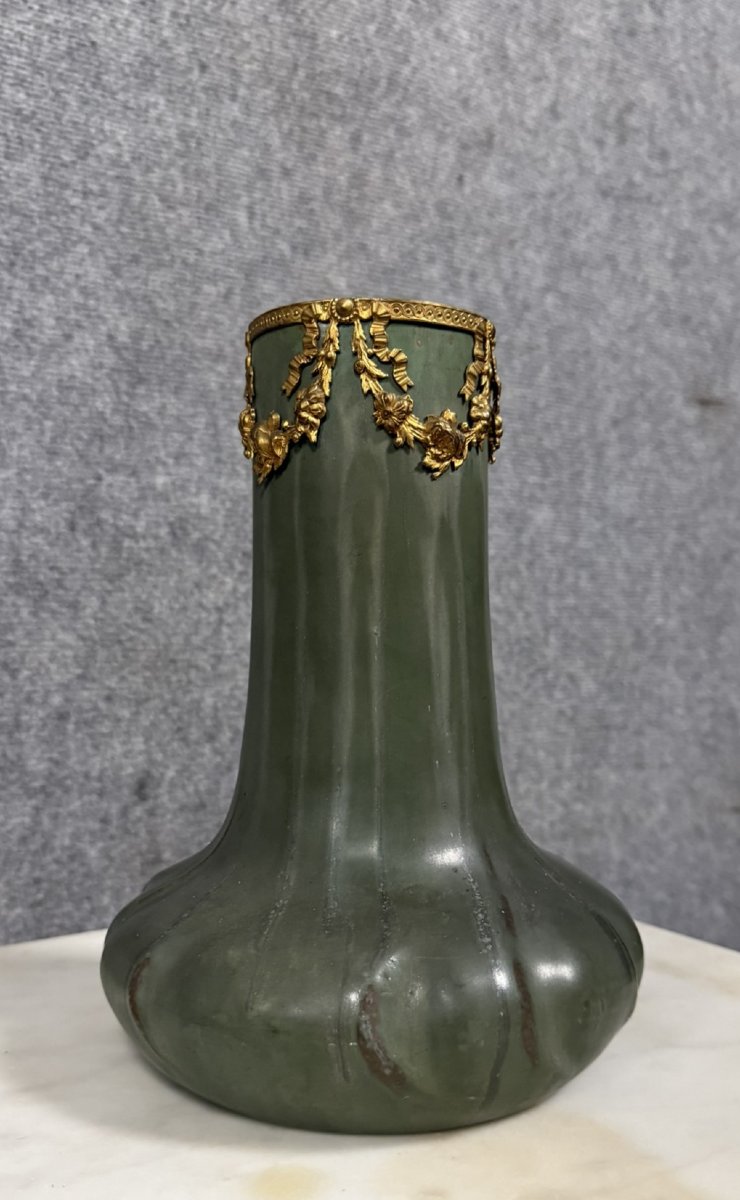 Denbac: Ceramic And Gilt Bronze Vase, Art Nouveau Period -photo-2