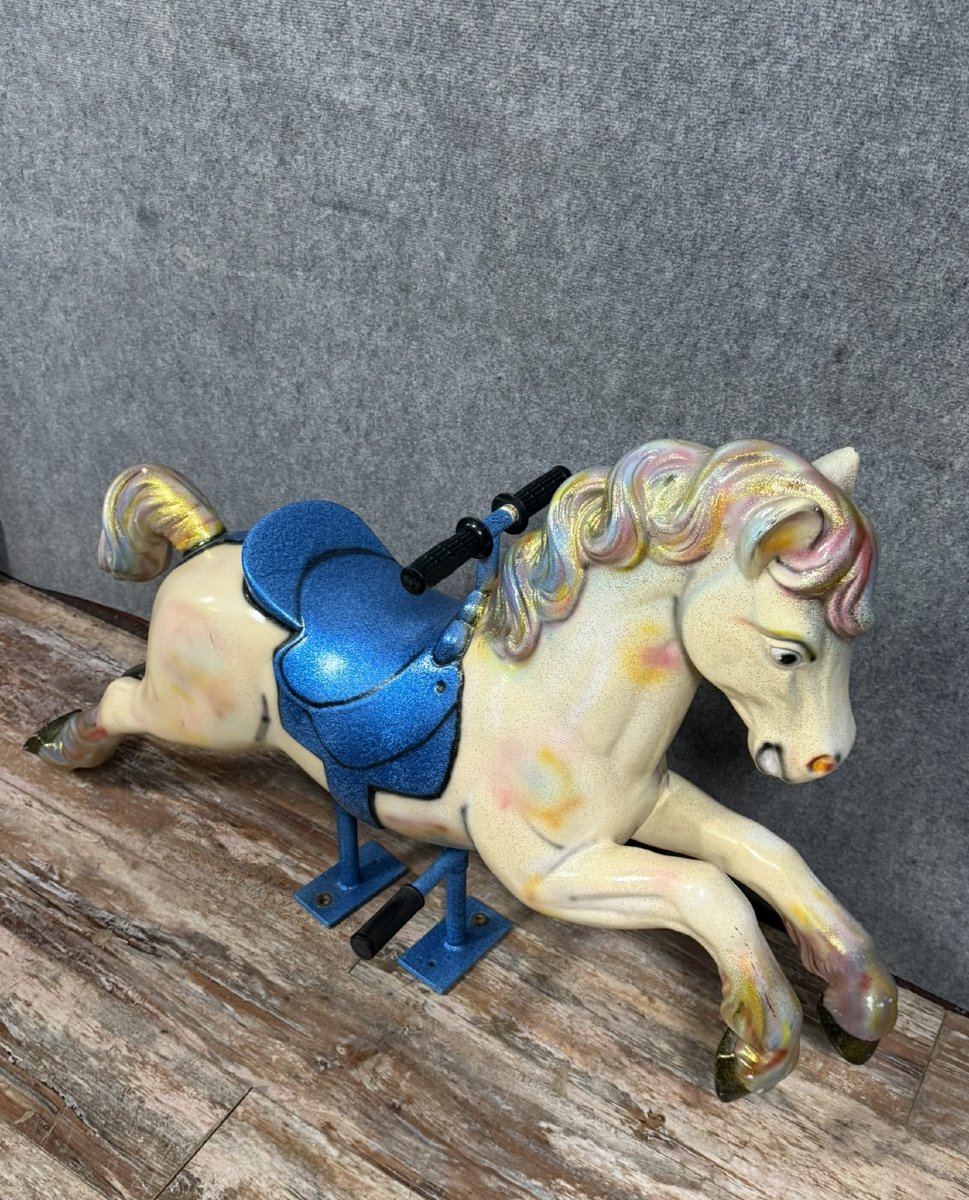 Rare Fiberglass Carousel Horse On Its Gallows-photo-3