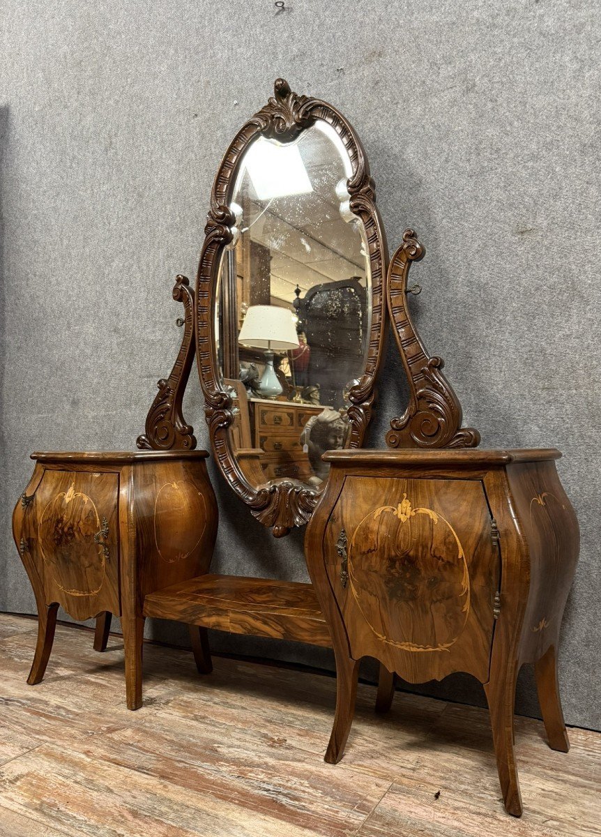 Venetian Louis XV Style Marquetry Psyche Cabinet -photo-2