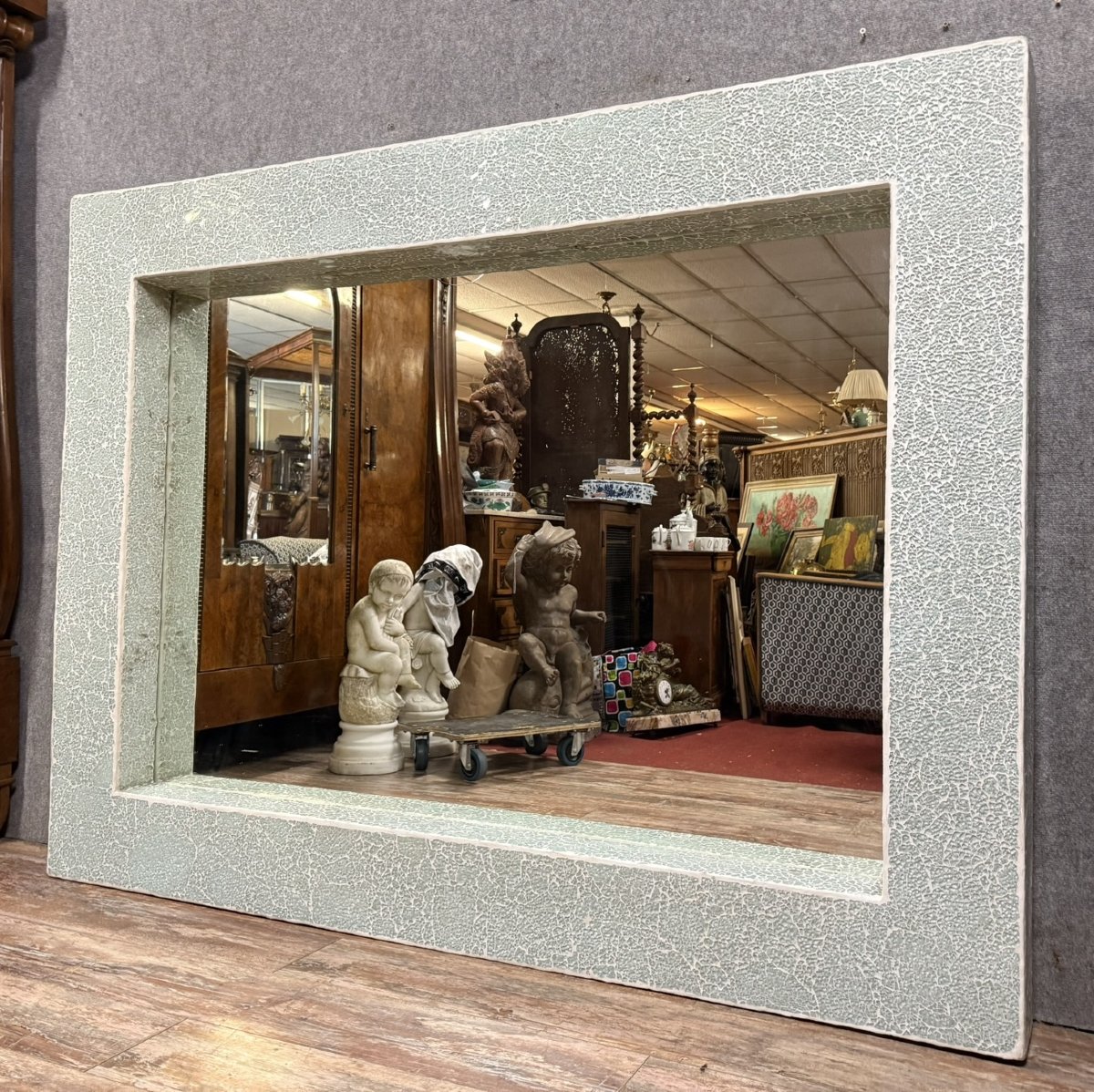 Immense Miroir Design En Mosaïque De Verre Sur Fond Vert Pastel / 200 X 152 Cm-photo-2