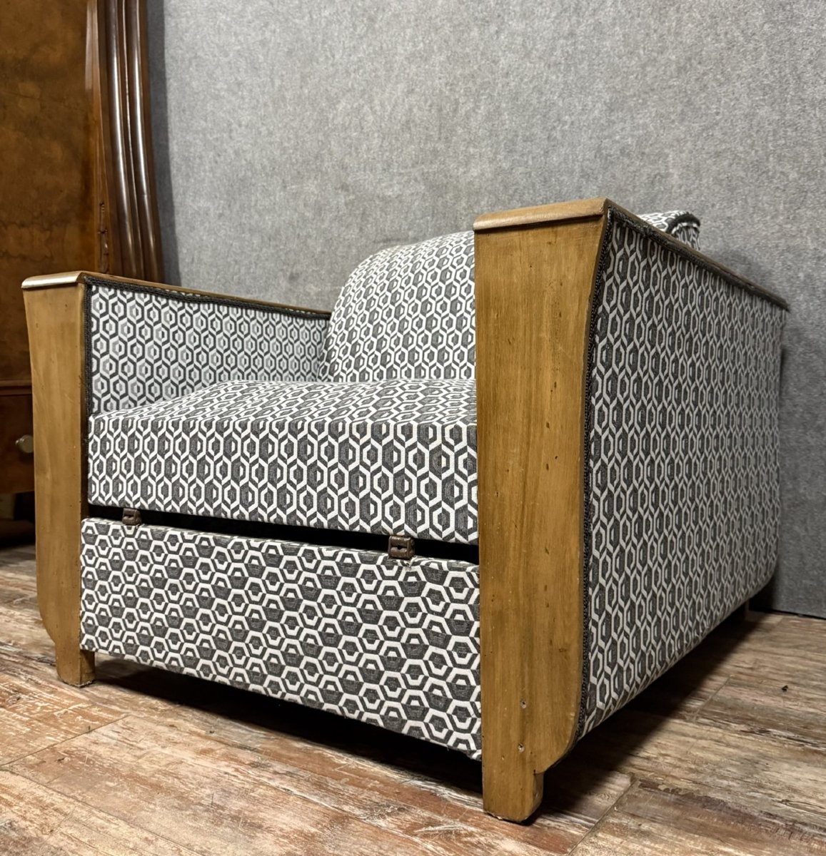 Tulip Armchair Convertible Into A Bed, Art Deco Period, Light Wood-photo-3