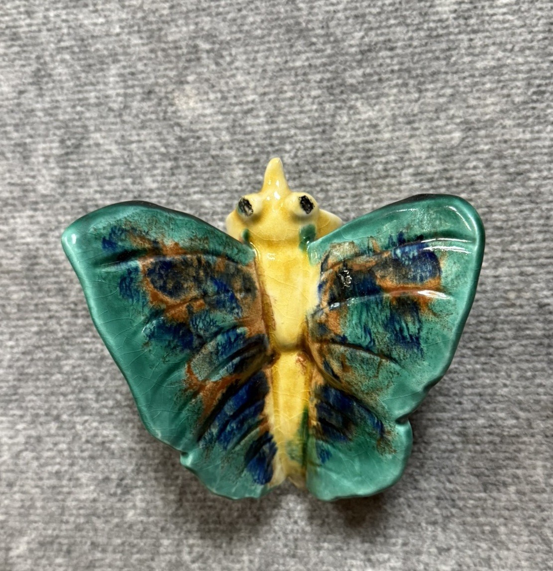Vallauris After Jérome Massier: Bouquetière Vase With Butterfly In Polychrome Glazed Ceramic