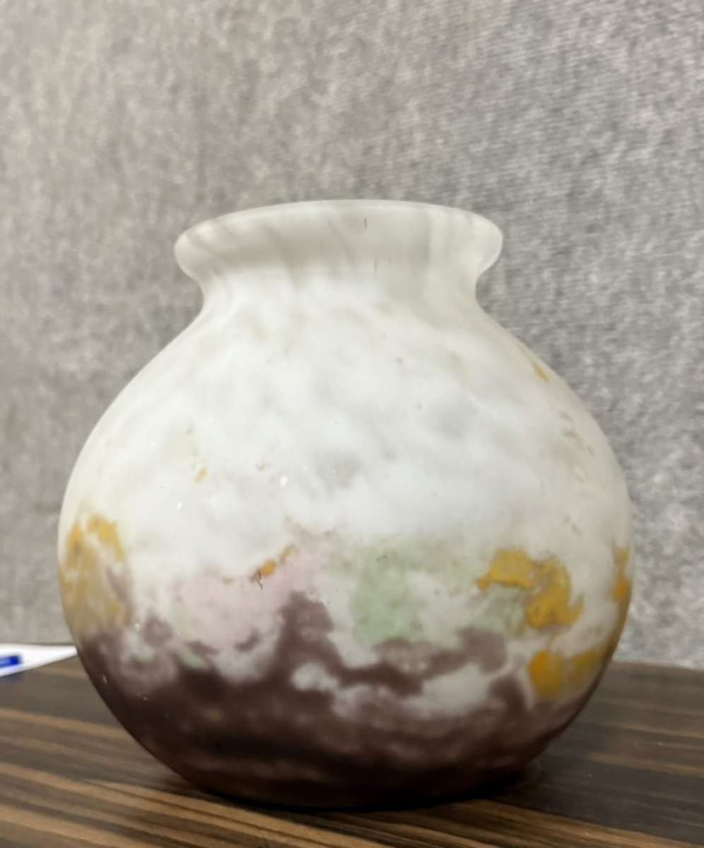 d'Après Muller: Vase Boule En Verre Marmoréen époque Art Déco -photo-3