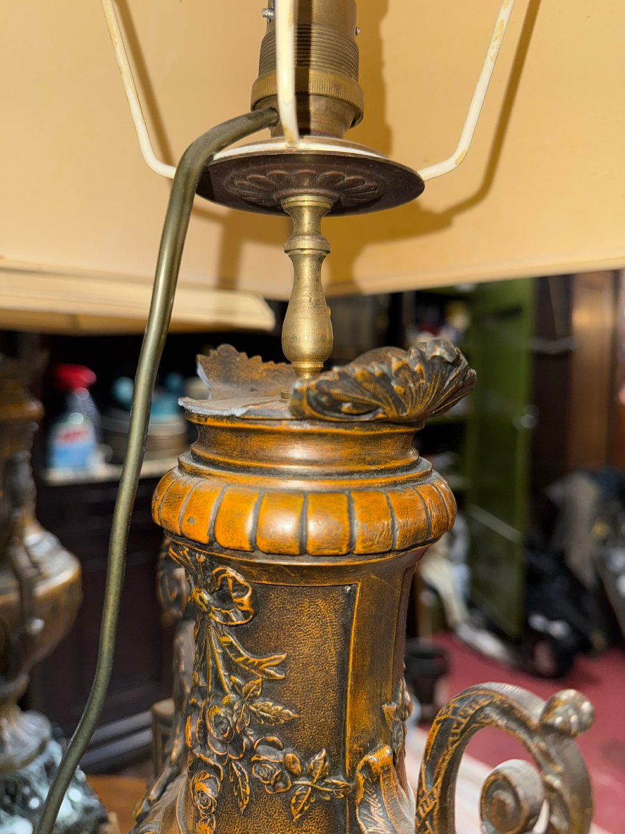 Pair Of Napoleon III Period Lamps In Patinated Spelter -photo-5