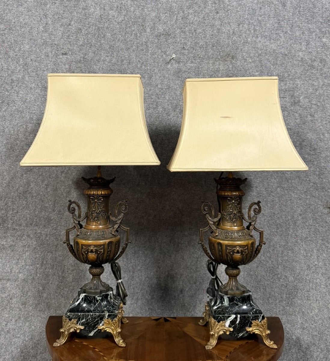 Pair Of Napoleon III Period Lamps In Patinated Spelter 