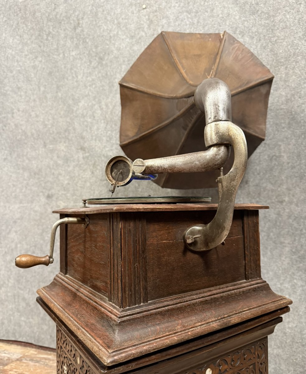 Gramophone Ancien A Pavillon Bois -photo-6