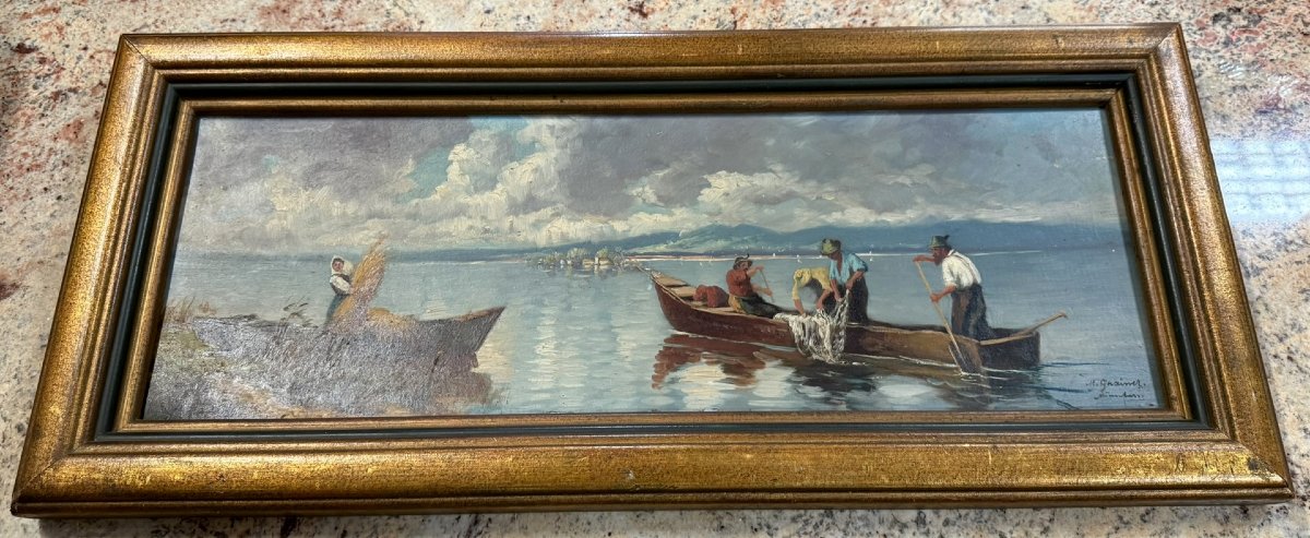 Tableau Huile Sur Panneau / Les Pecheurs -photo-1