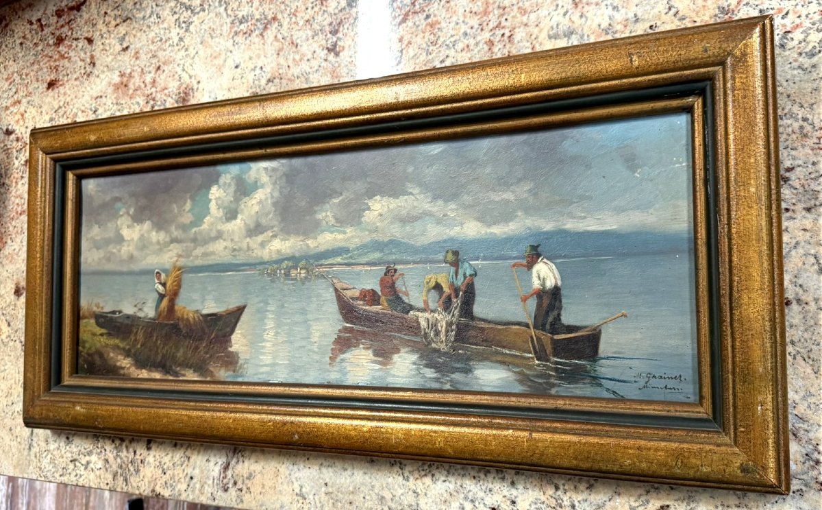Tableau Huile Sur Panneau / Les Pecheurs -photo-3