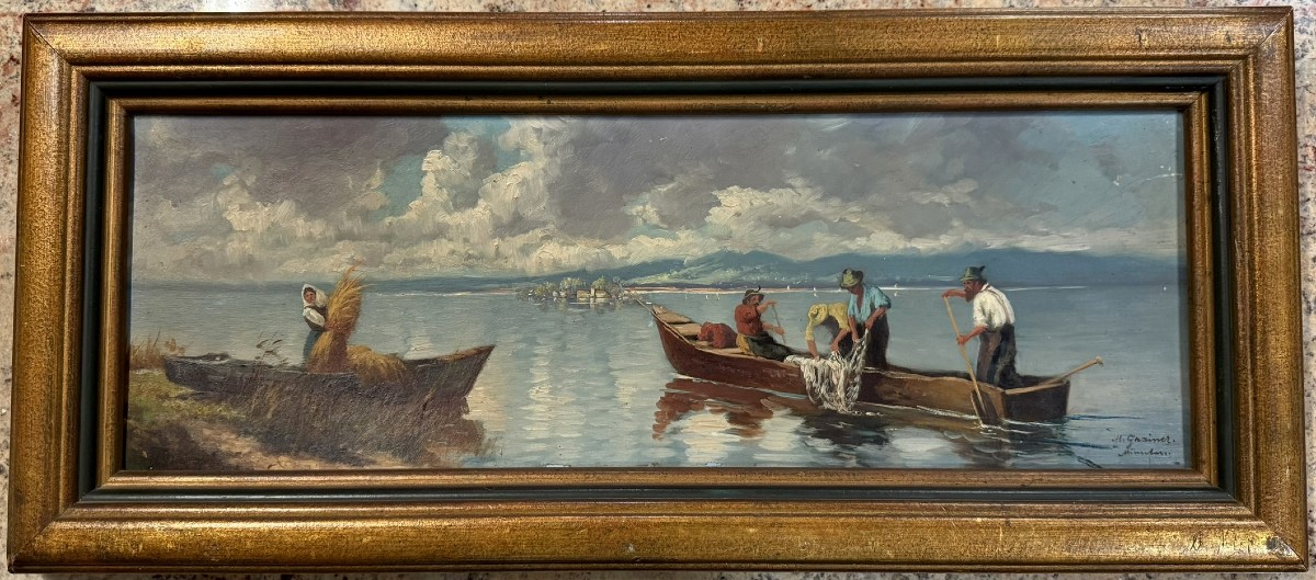 Tableau Huile Sur Panneau / Les Pecheurs 