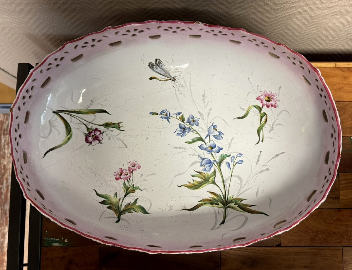 Saint Clement : Importante Jardiniére En Faience Ajourée -photo-4