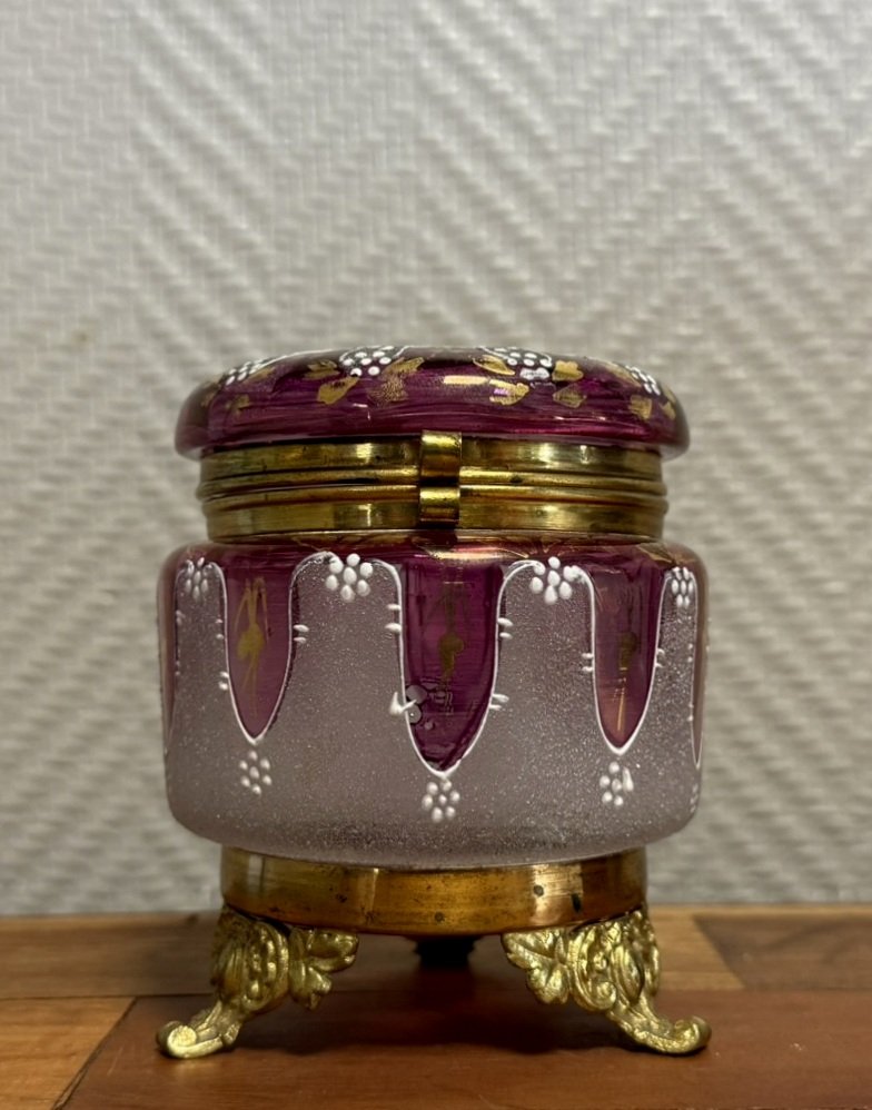 Red Enamelled Glass Candy Box Or Jewelry Box From The Art Nouveau Period -photo-1