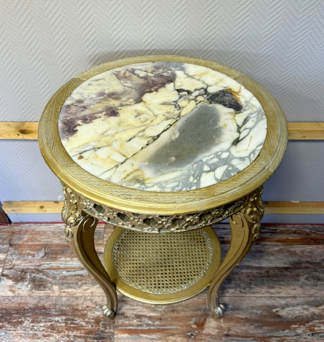 Louis XV Style Pedestal Or Gueridon In Openwork Gilded Wood -photo-1