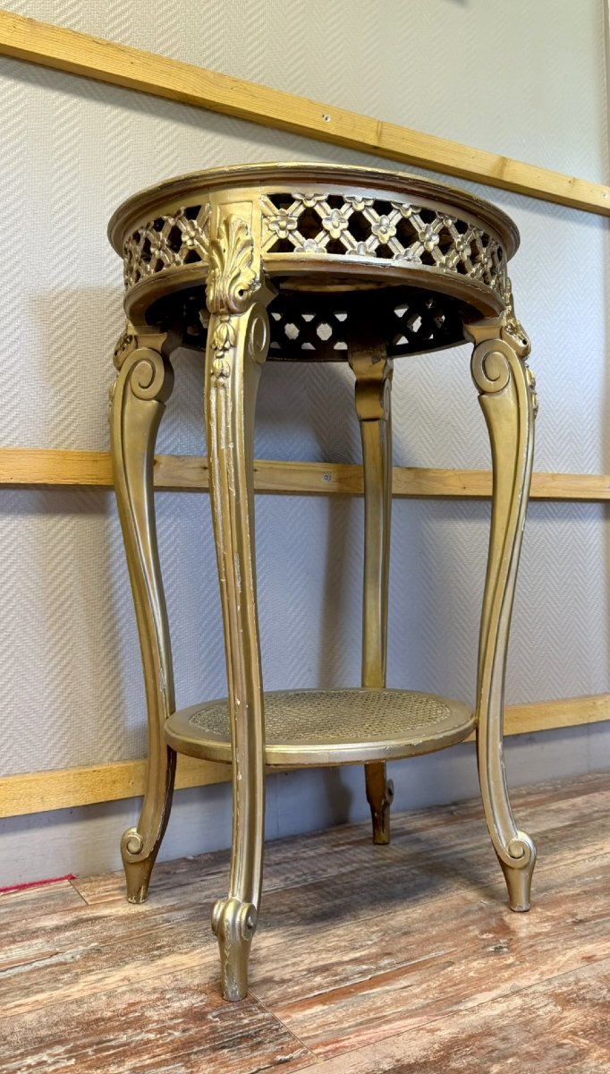 Louis XV Style Pedestal Or Gueridon In Openwork Gilded Wood -photo-2