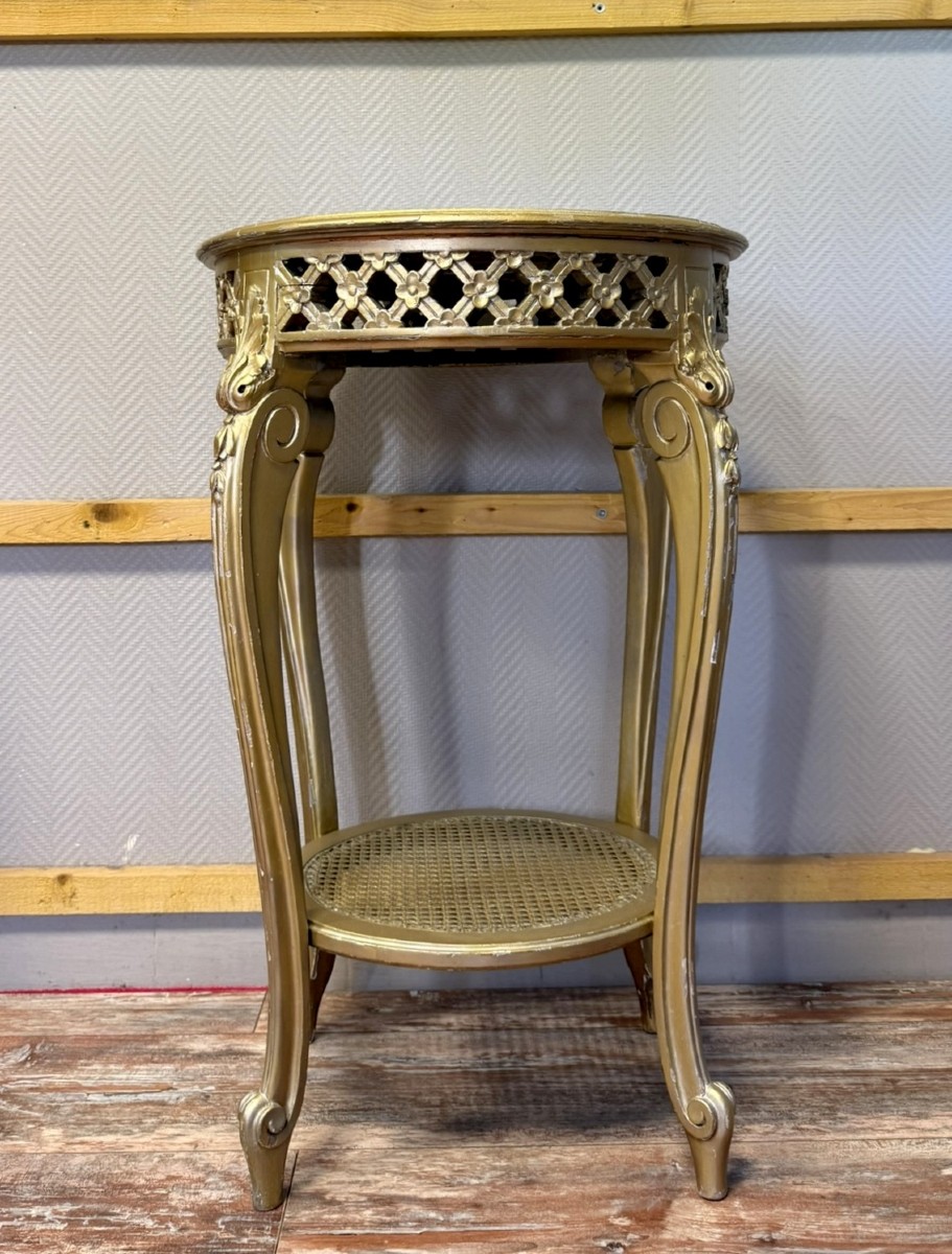 Louis XV Style Pedestal Or Gueridon In Openwork Gilded Wood 