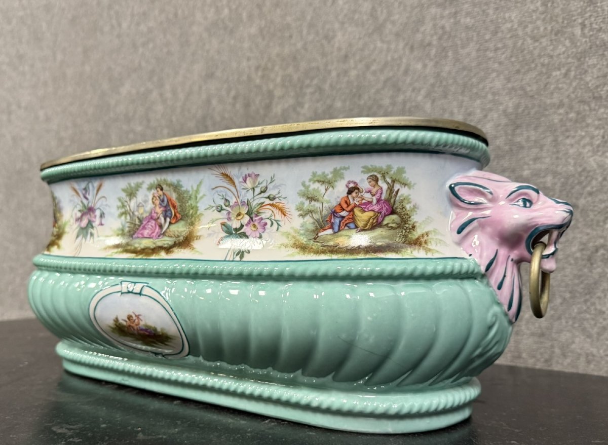Important Renaissance Style Bottle Cooler In Polychrome Porcelain -photo-2