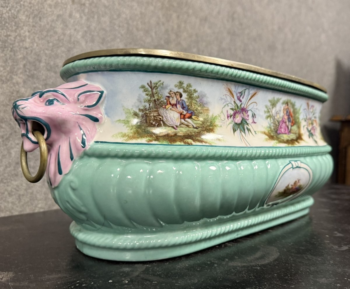 Important Renaissance Style Bottle Cooler In Polychrome Porcelain -photo-3