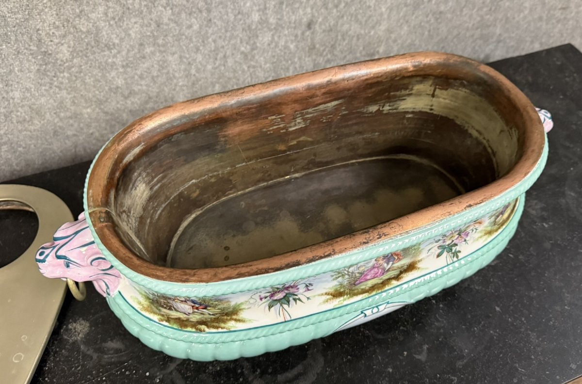 Important Renaissance Style Bottle Cooler In Polychrome Porcelain -photo-4
