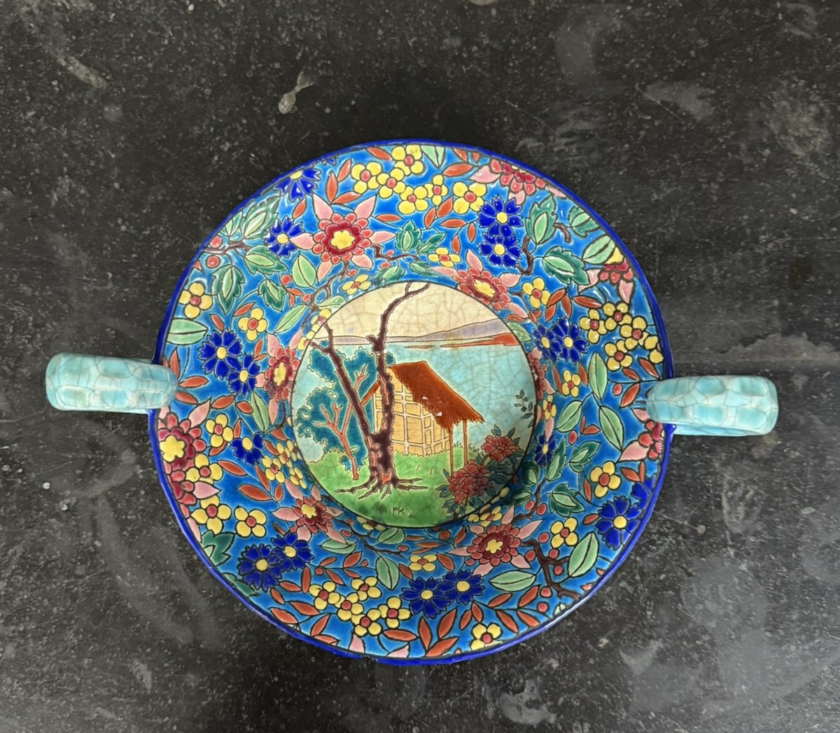 Longwy: Important Bowl Or Empty Pocket In Polychrome Cloisonné And Craquelé Enamels -photo-1