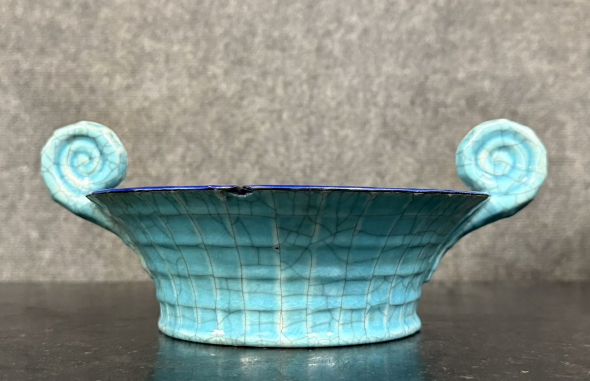 Longwy: Important Bowl Or Empty Pocket In Polychrome Cloisonné And Craquelé Enamels -photo-2