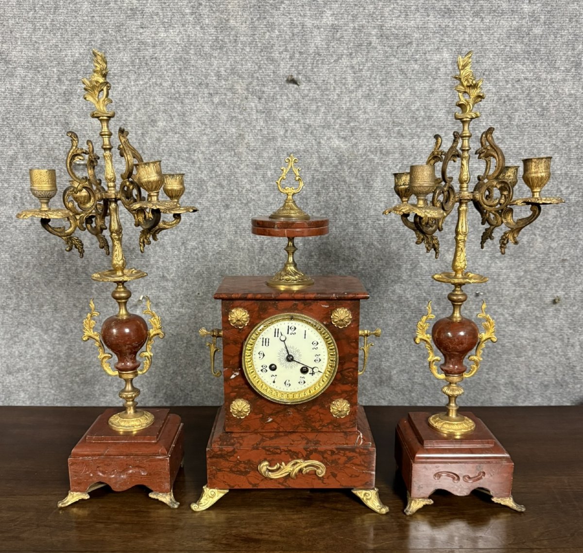Garniture De Cheminée époque Napoléon III Composée D’une Pendule Et De Deux Candelabres -photo-3