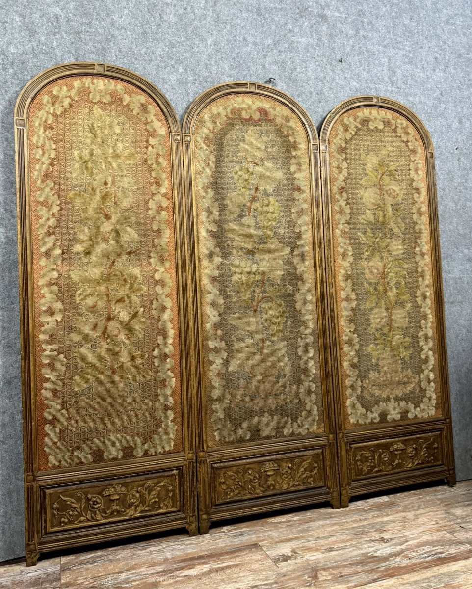 Très Important Paravent époque Napoléon III En Bois Doré -photo-3