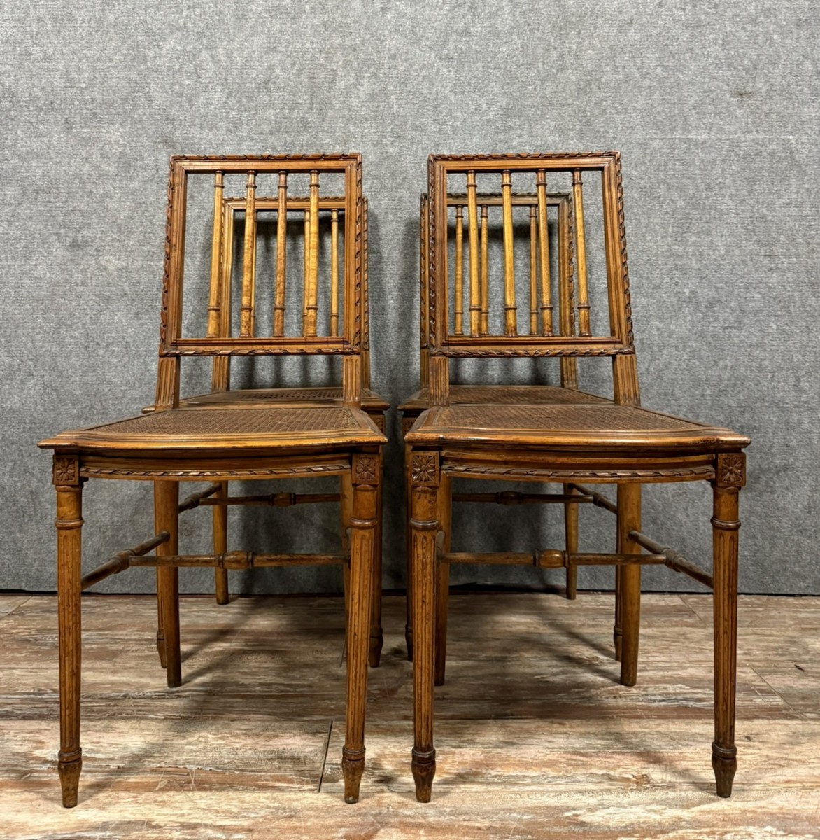 Set Of 4 Louis XVI Style Carved Wood Chairs 