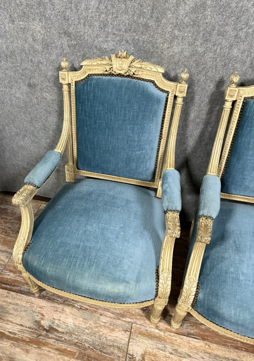 Pair Of Louis XVI Style Armchairs In Molded, Carved And Lacquered Wood -photo-4