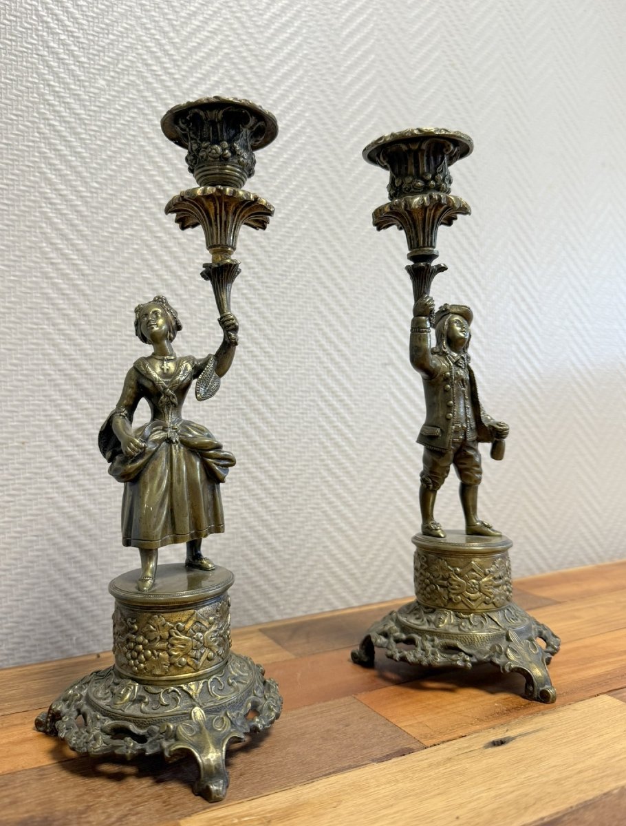 Paire De Bougeoirs époque Napoléon III -photo-2