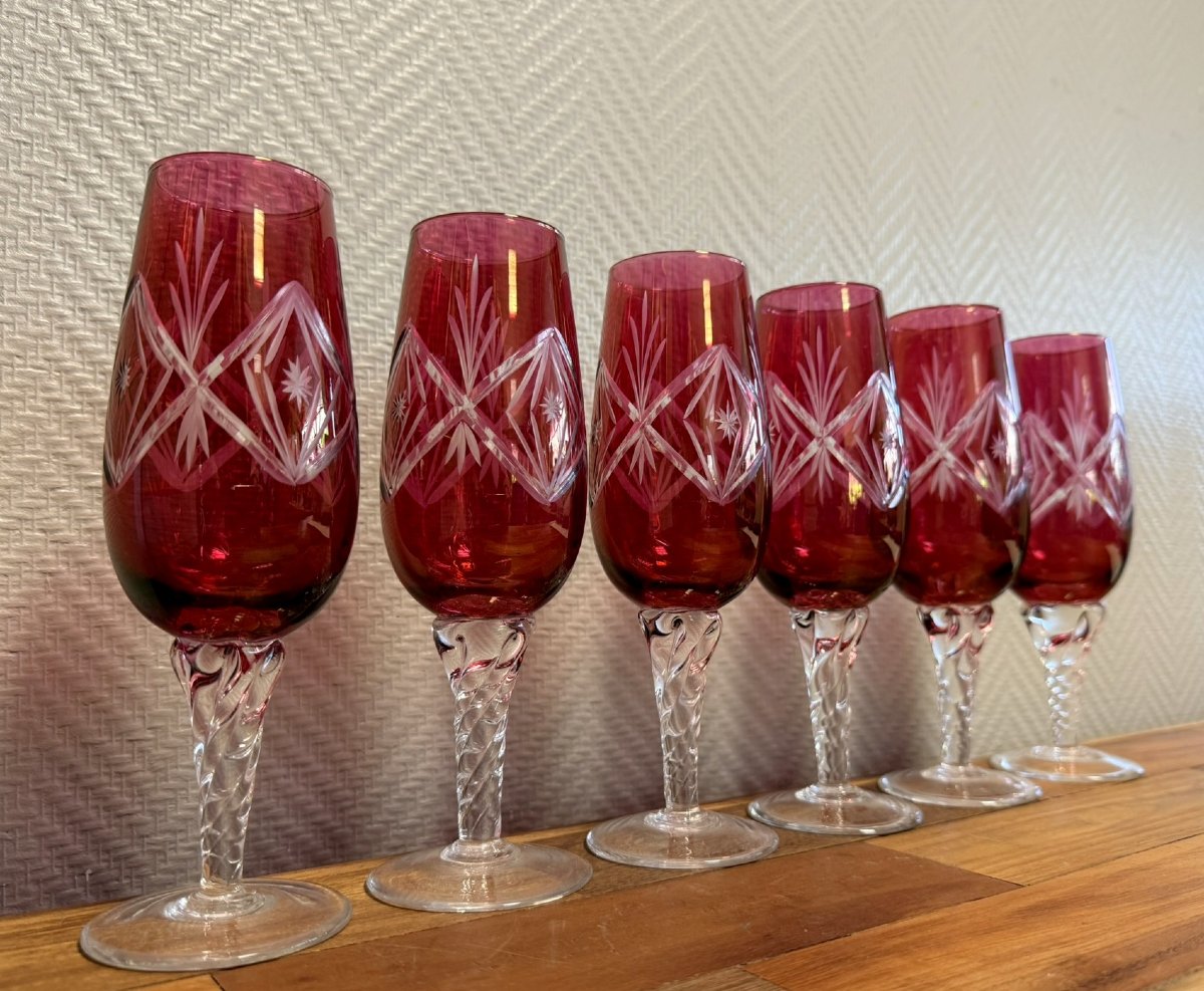 Set Of 6 Colored Crystal Champagne Flutes -photo-2