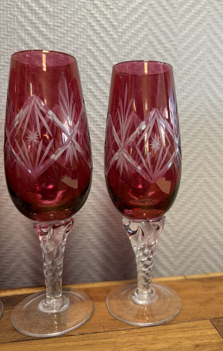 Set Of 6 Colored Crystal Champagne Flutes -photo-4