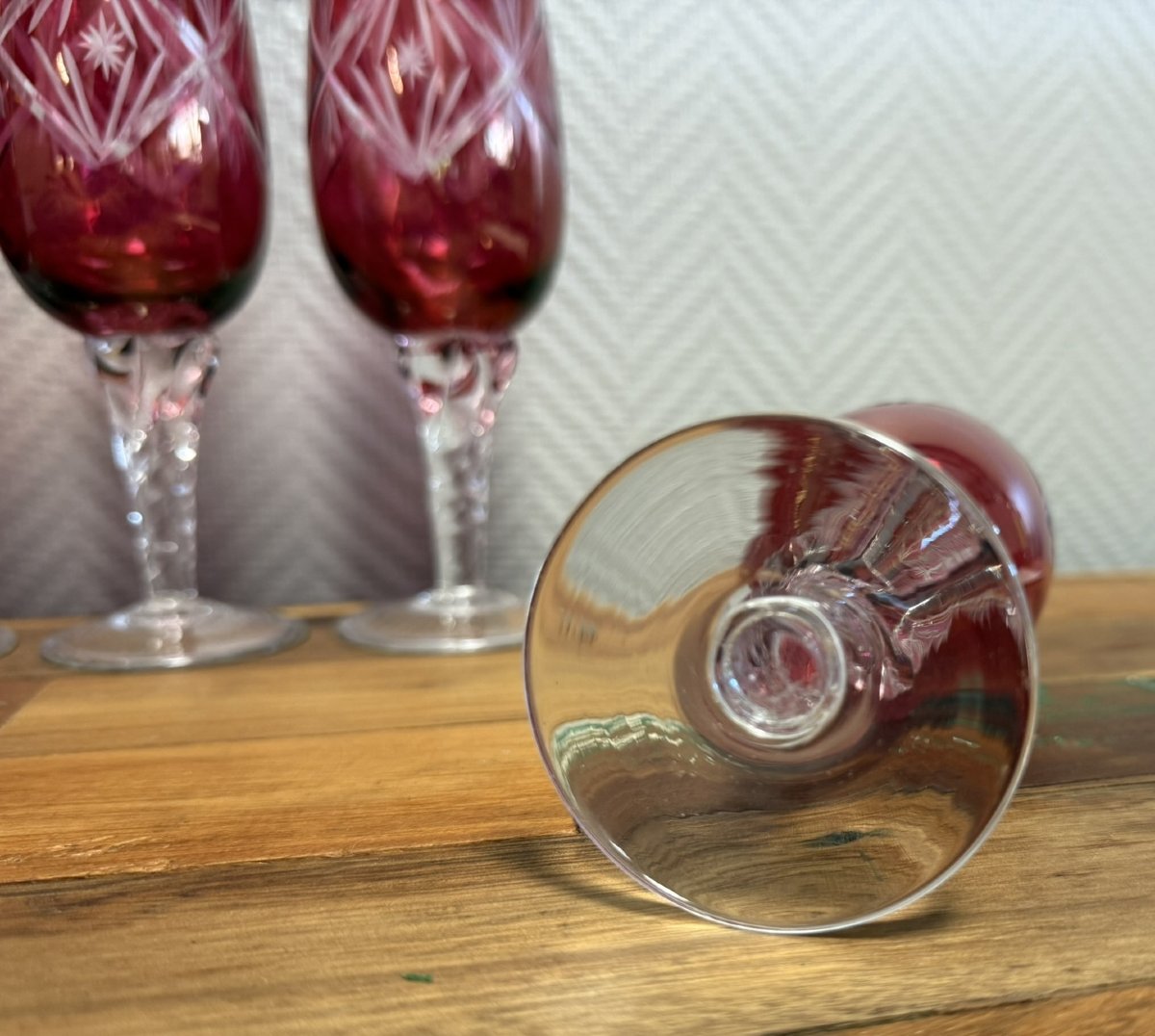 Set Of 6 Colored Crystal Champagne Flutes -photo-5