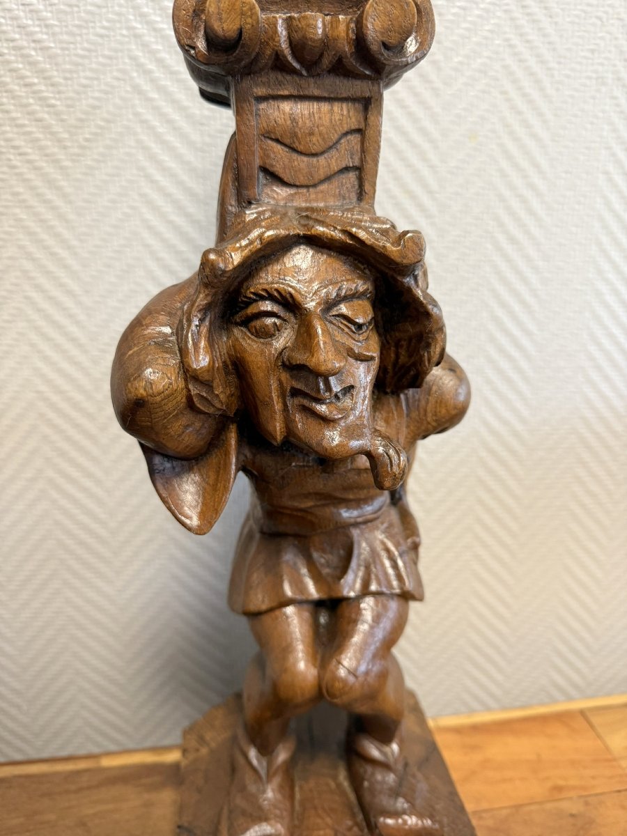  Carved Wooden Candlestick Depicting A Grotesque Character -photo-5