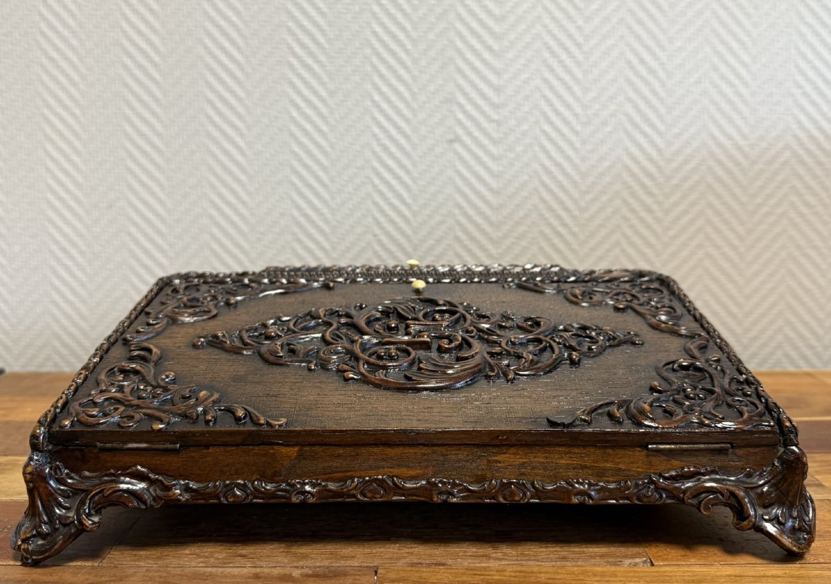 Ecritoir De Voyage En Bois Sculpté époque Napoléon III -photo-1