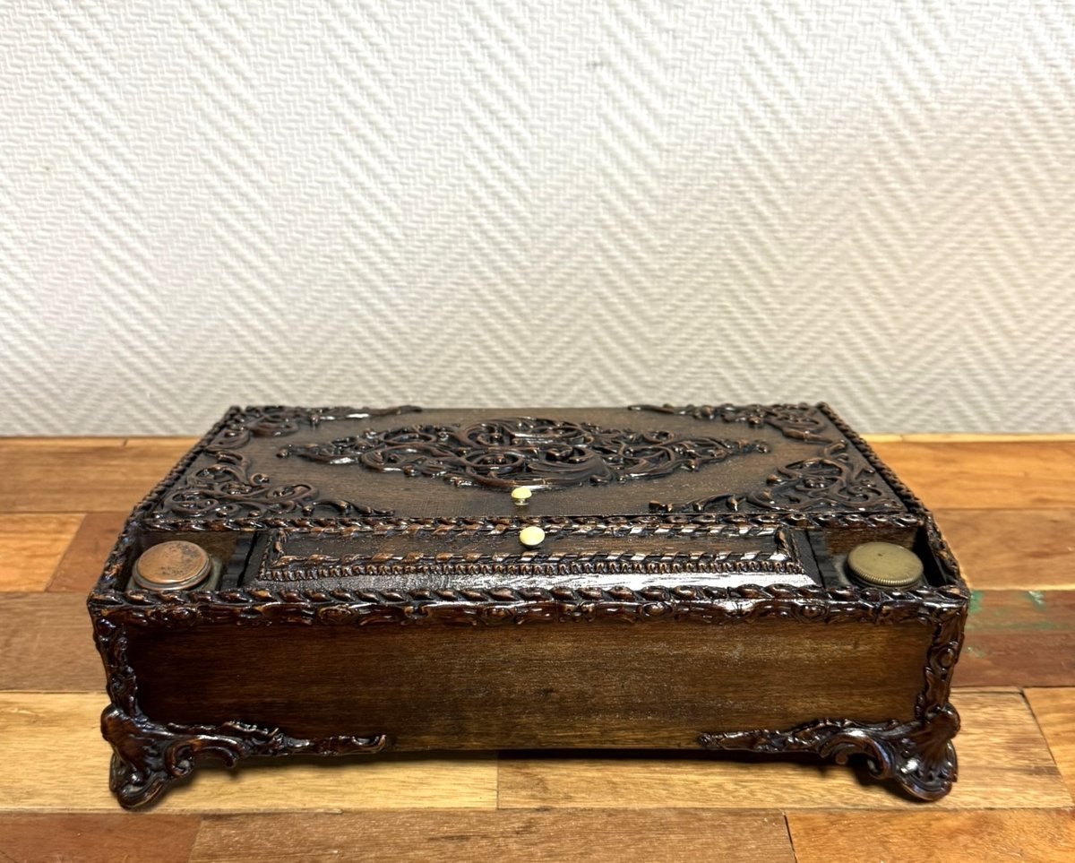 Ecritoir De Voyage En Bois Sculpté époque Napoléon III -photo-5