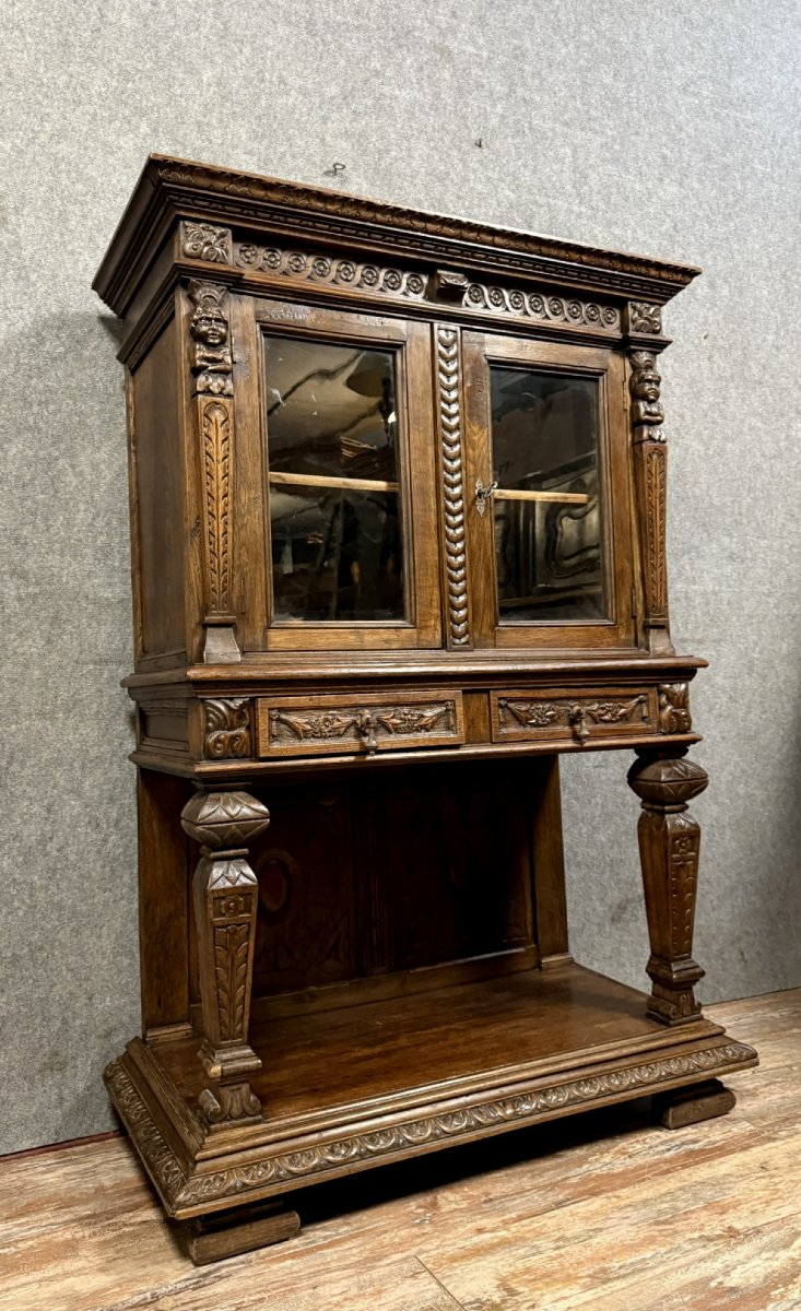 Renaissance Style Solid Oak Console Display Cabinet -photo-1