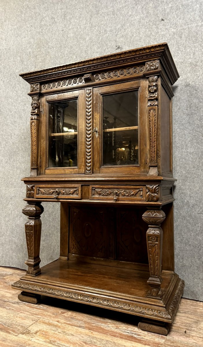 Renaissance Style Solid Oak Console Display Cabinet -photo-2