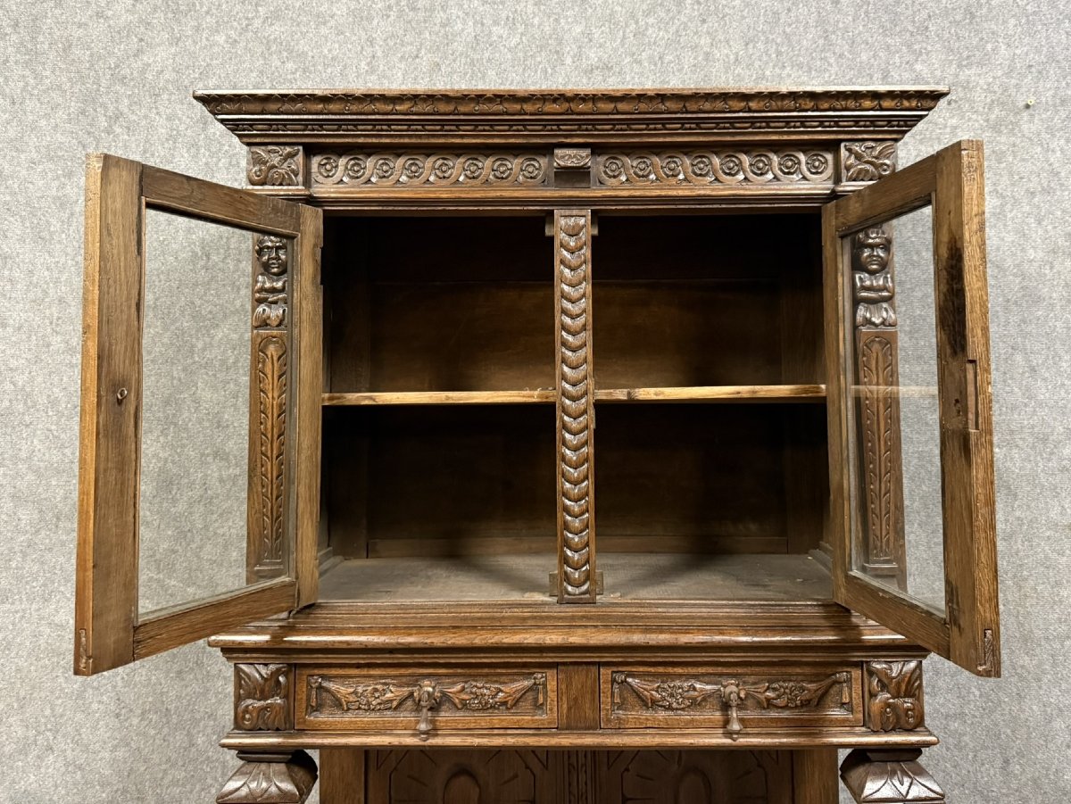 Renaissance Style Solid Oak Console Display Cabinet -photo-4